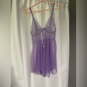Avidlove Women Purple Lingerie Babydoll Lace Nightgown Mesh Chemise Boudoir